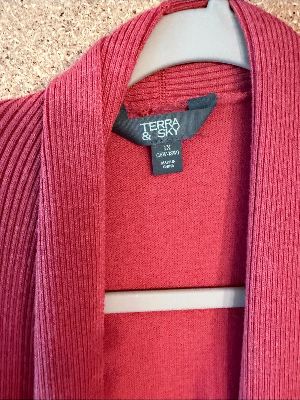 Terra & Sky Long Open-Front Cardigan in Coral Pink Size XL - Picture 6 of 7